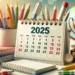 Calendário 2025 aberto com datas mensais escolares visíveis