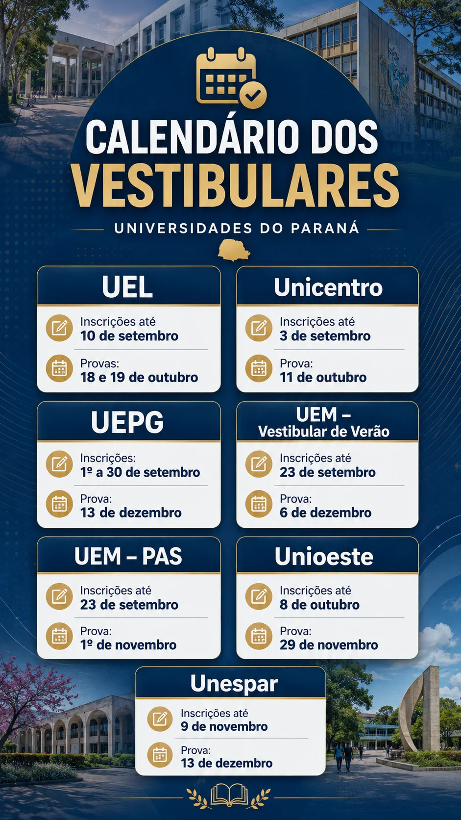 Calendário de Vestibulares 2027 das Universidades Estaduais do Paraná