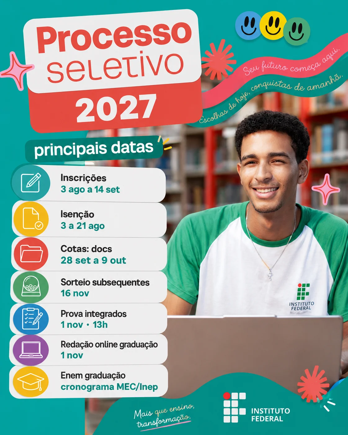 Cronograma com principais datas do Vestibular IFMG 2027