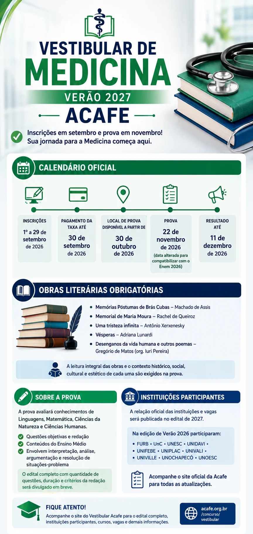 informações vestibular medicina 2027 verão acafe