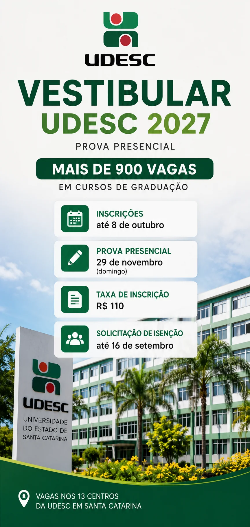 Inscrição Vestibular UDESC 2027