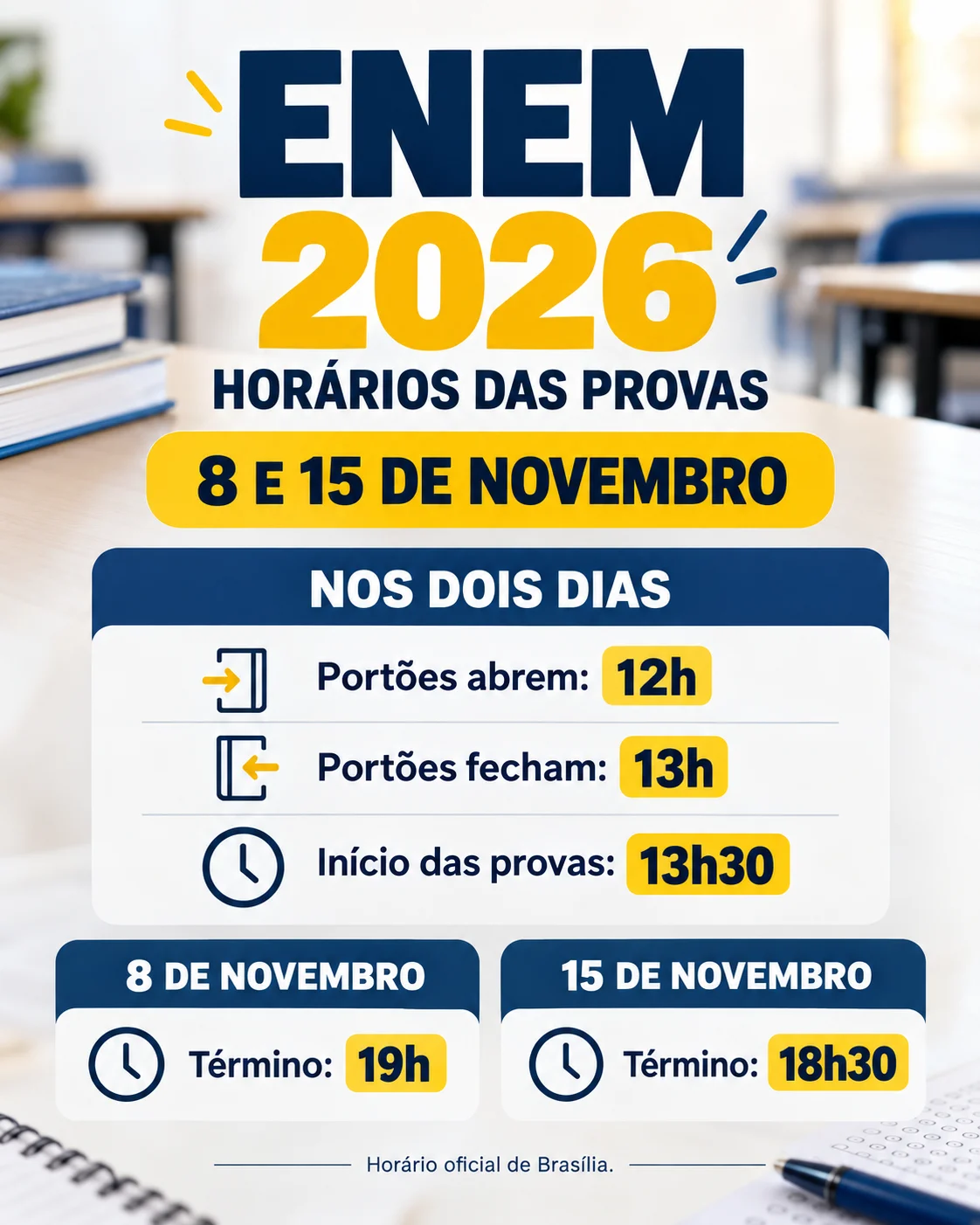 Horário Provas Enem 2026 (Imagem IA)